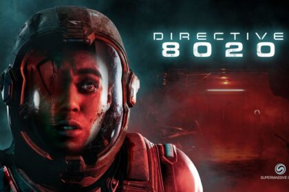 Directive 8020 titulný obrázok s astronautkou a červeným sci-fi pozadím