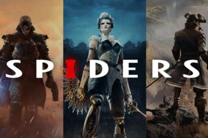 Koláž k štúdiu Spiders s logom vývojára a postavami z jeho hier