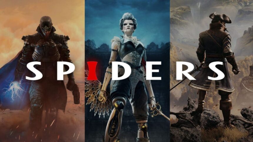 Koláž k štúdiu Spiders s logom vývojára a postavami z jeho hier